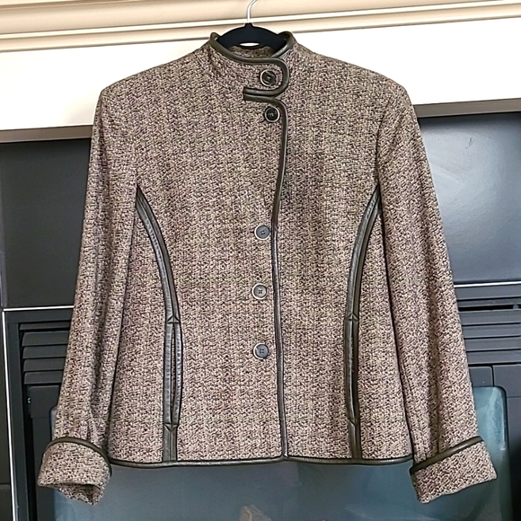 Jones New York Women's Wool Blend Blazer with Genuine Leather trimmed, Size 8 - Picture 2 of 13